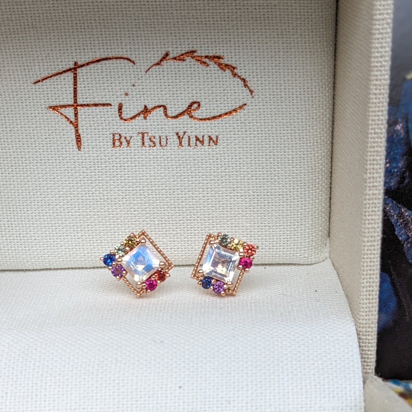 FBTY Petite Studs:  Faceted Moonstone and Rainbow Gems