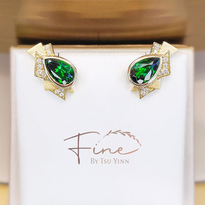 YG Tsavorite and Diamonds Fan Earrings