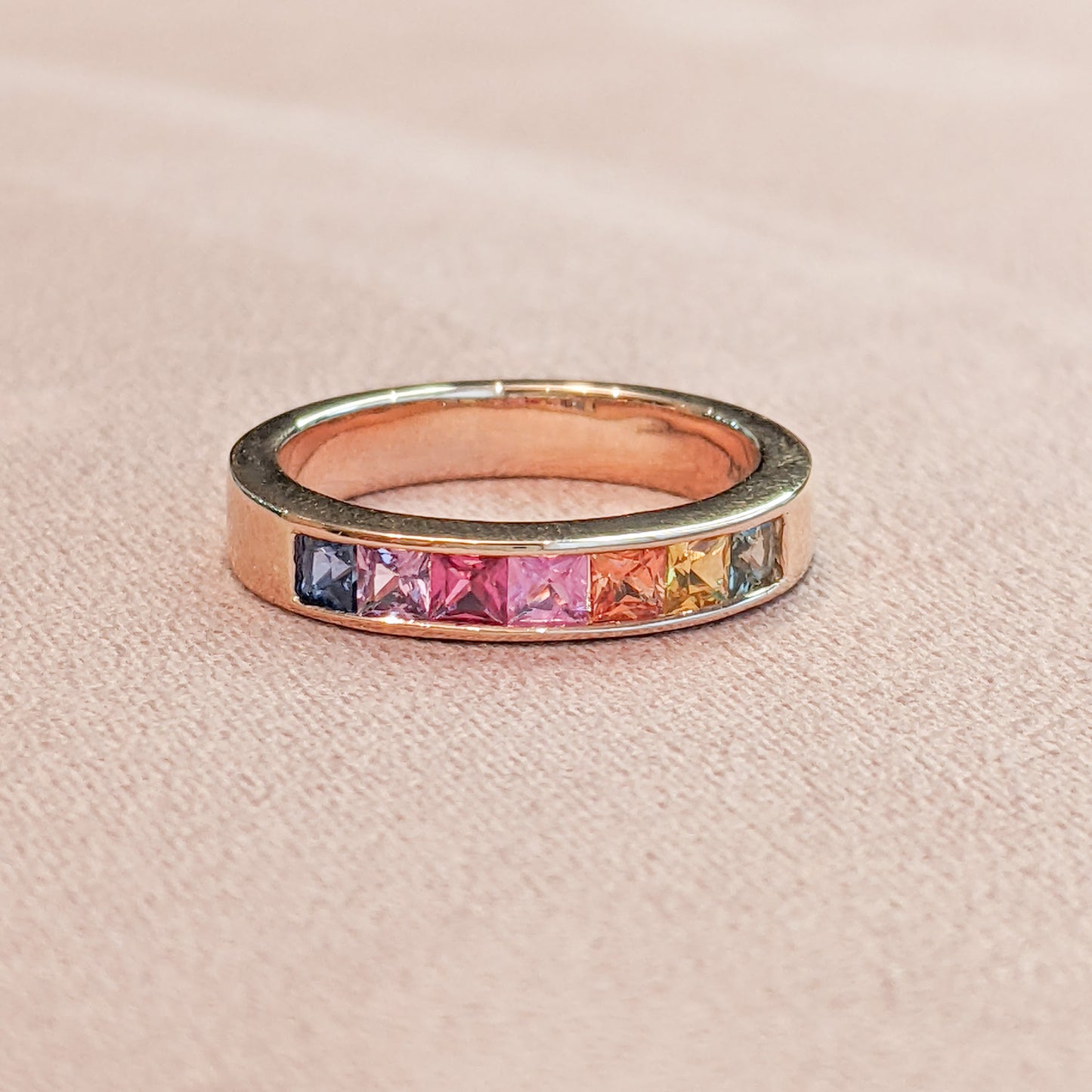 RG Princess Cut Rainbow Sapphires Ring