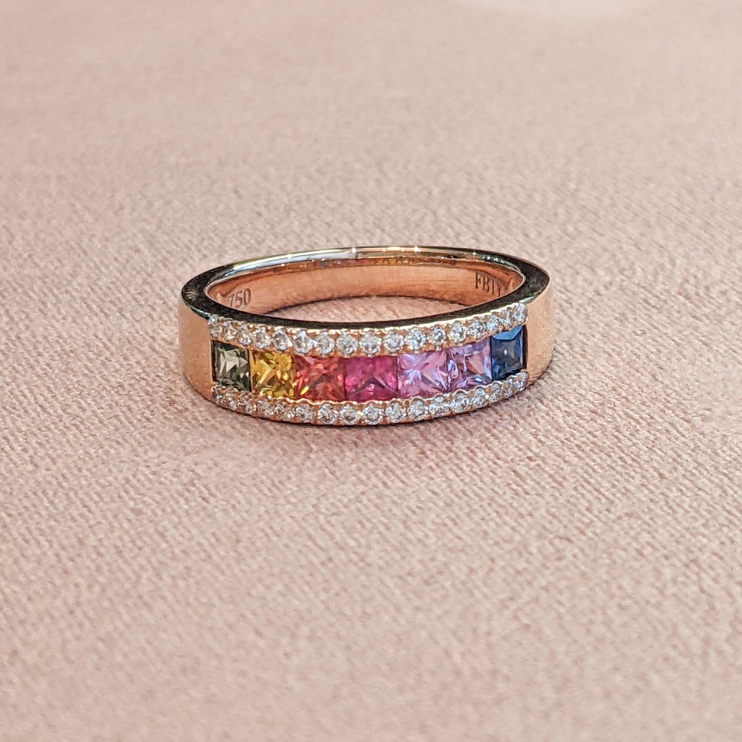 RG Princess Cut Rainbow Sapphires and White Diamonds Ring