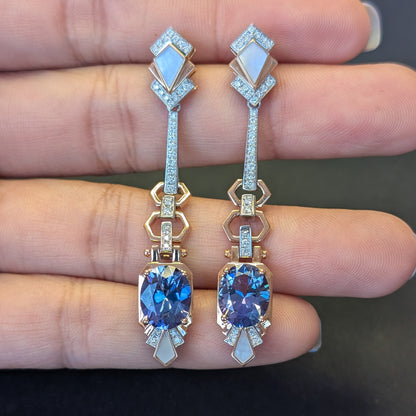 Art Deco Inspired Tanzanite Drop Earrings (Detachable)