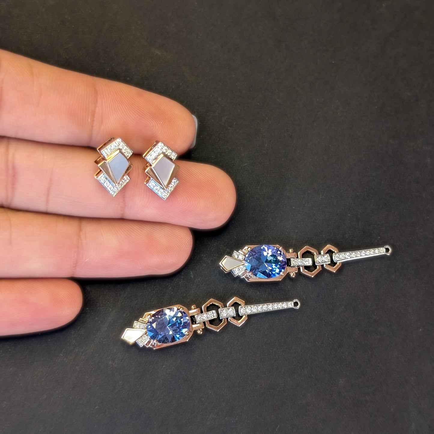 Art Deco Inspired Tanzanite Drop Earrings (Detachable)