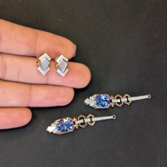 Art Deco Inspired Tanzanite Drop Earrings (Detachable)