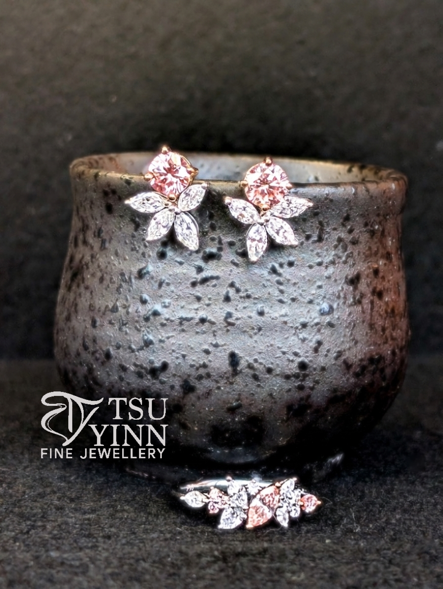 Lab Grown Pink and White Diamond Allison Studs