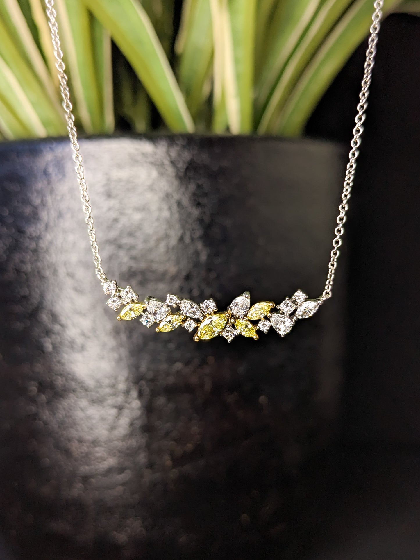 Lab Grown Yellow and White Diamond Messy Band Necklace