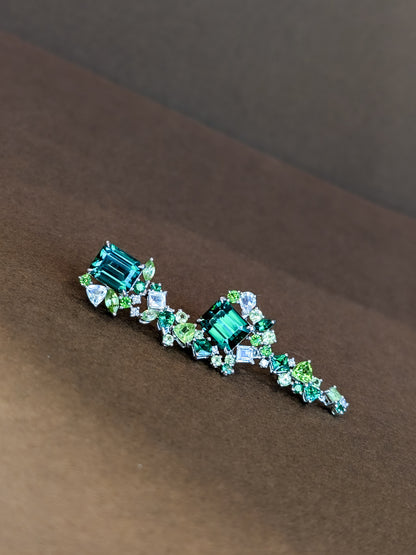 Emerald Cut Green Tourmaline Detachable Messy Drape Earrings