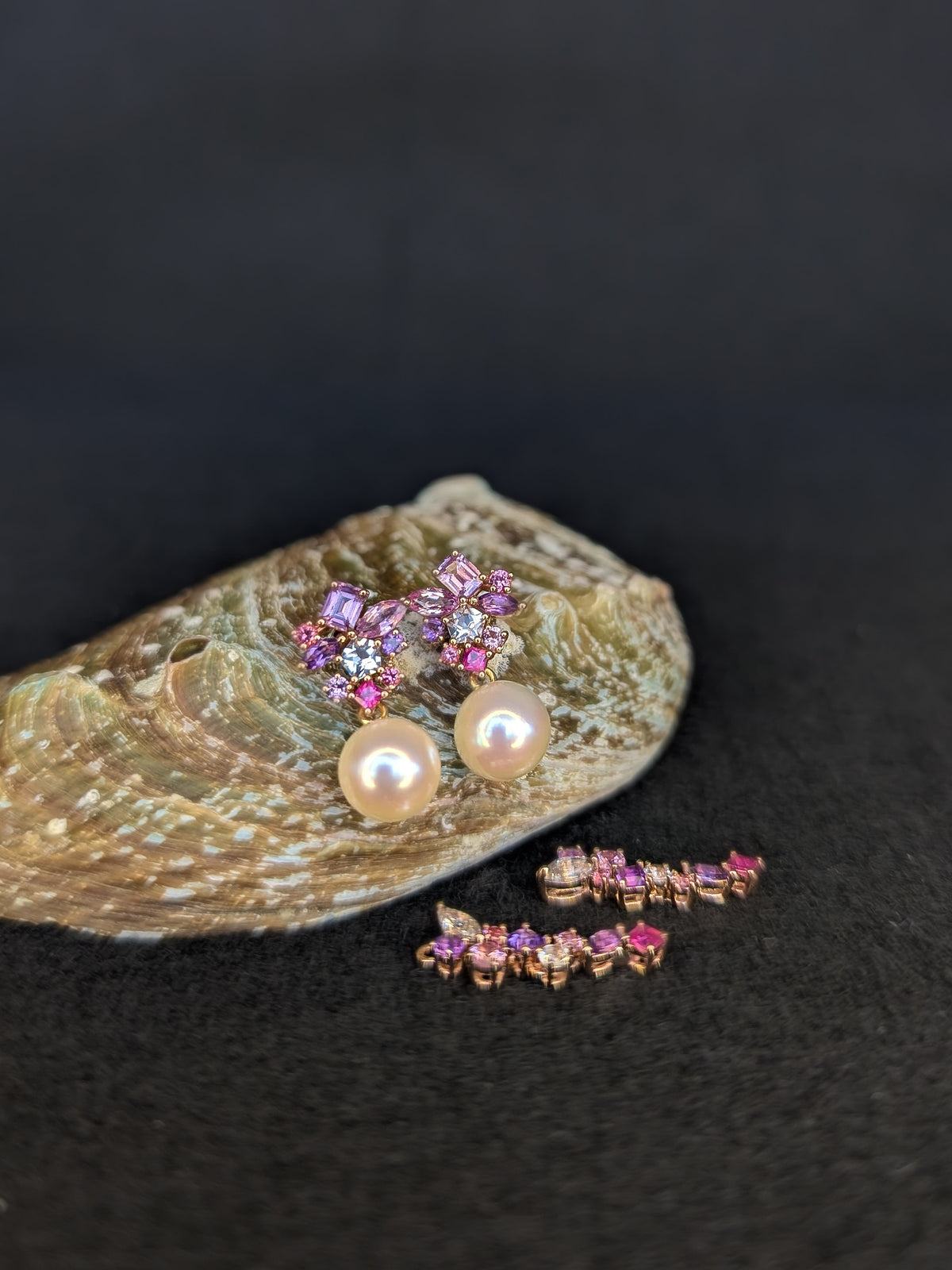 Messy Band Detachable Earrings (Pink & Purple Hues)