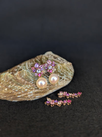 Messy Band Detachable Earrings (Pink & Purple Hues)