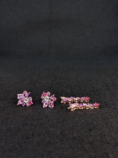 Messy Band Detachable Earrings (Pink & Purple Hues)