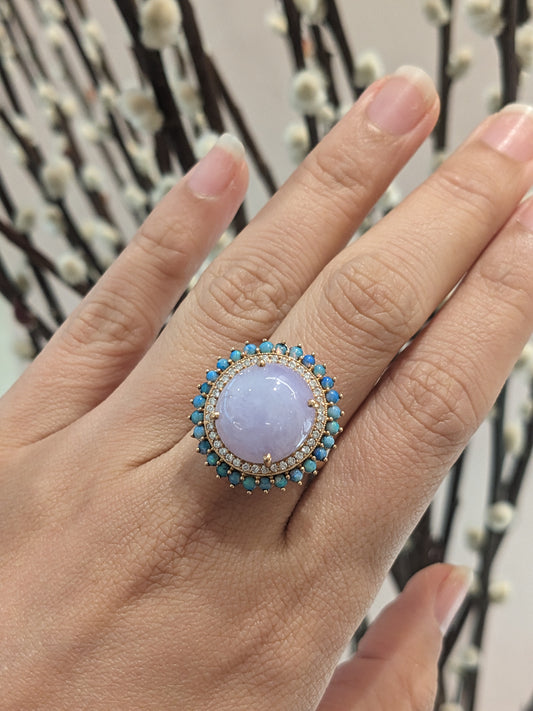 RG Lavender Jade, Opal and Diamond Ring