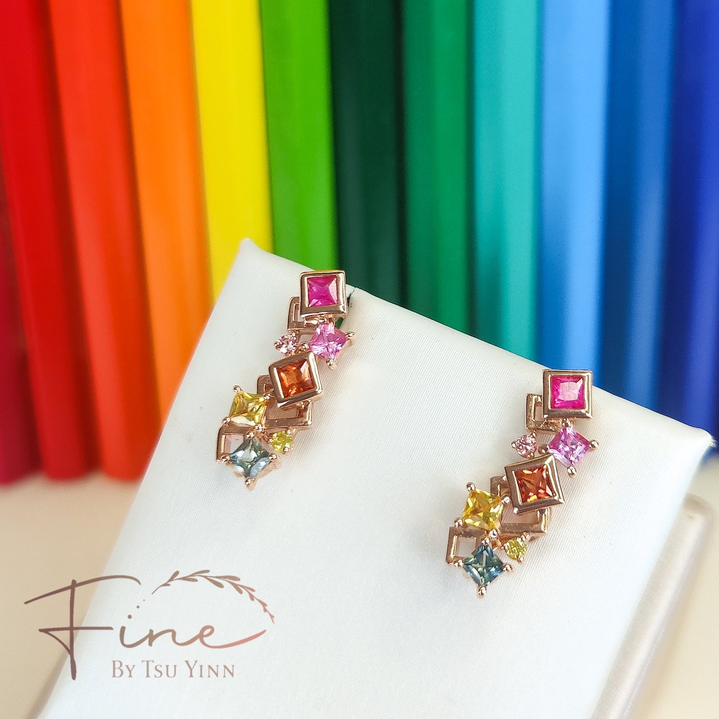 RG Detachable Messy Band Rainbow Stud Earrings