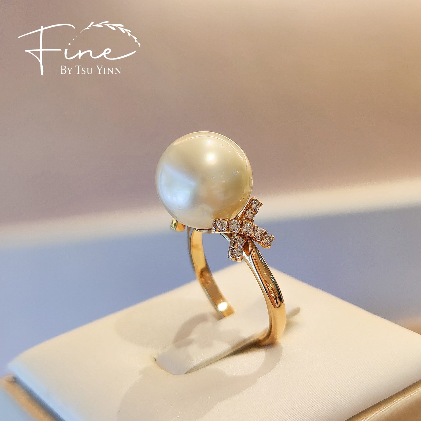 South Sea Pearl Ring with 2 Pavé Crosses