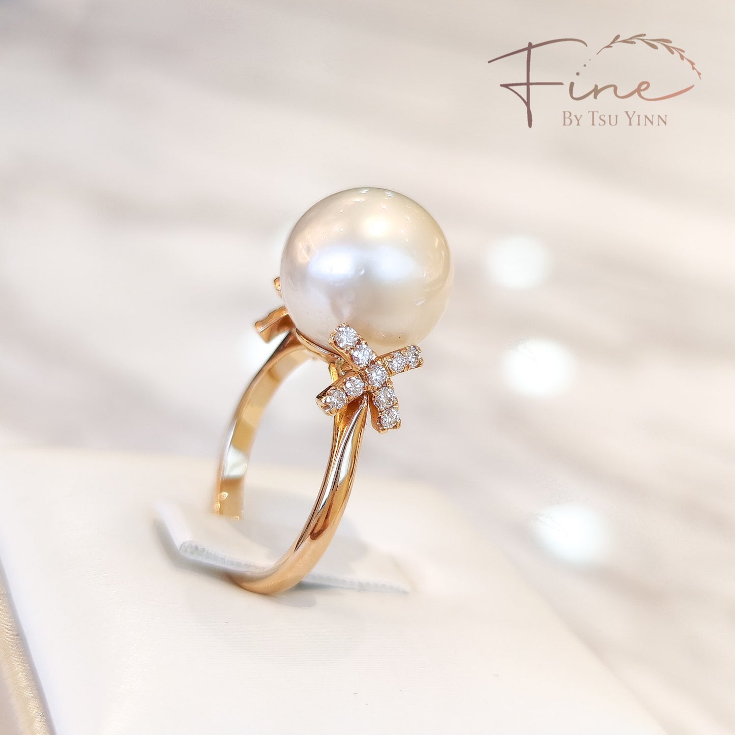 South Sea Pearl Ring with 2 Pavé Crosses