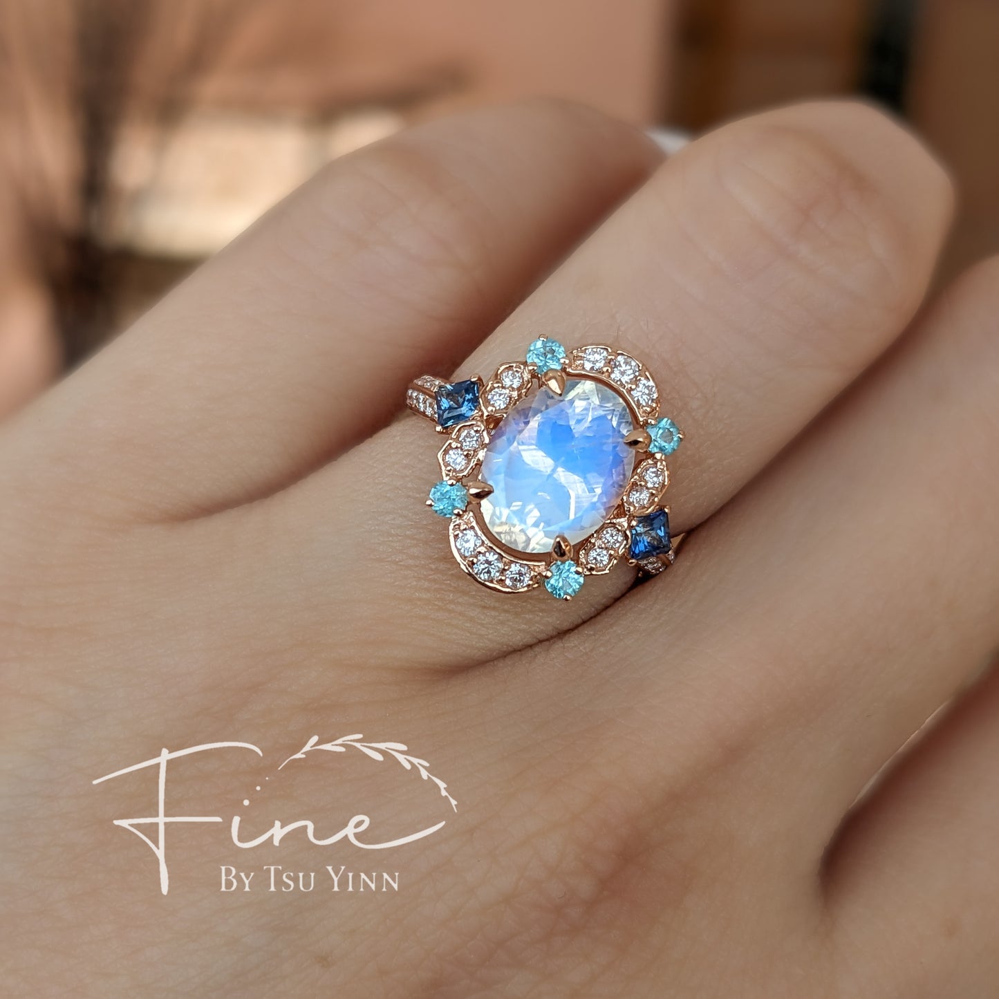 FBTY Kyra Ring with Moonstone, Paraiba Tourmalines, Blue Sapphires and Diamonds