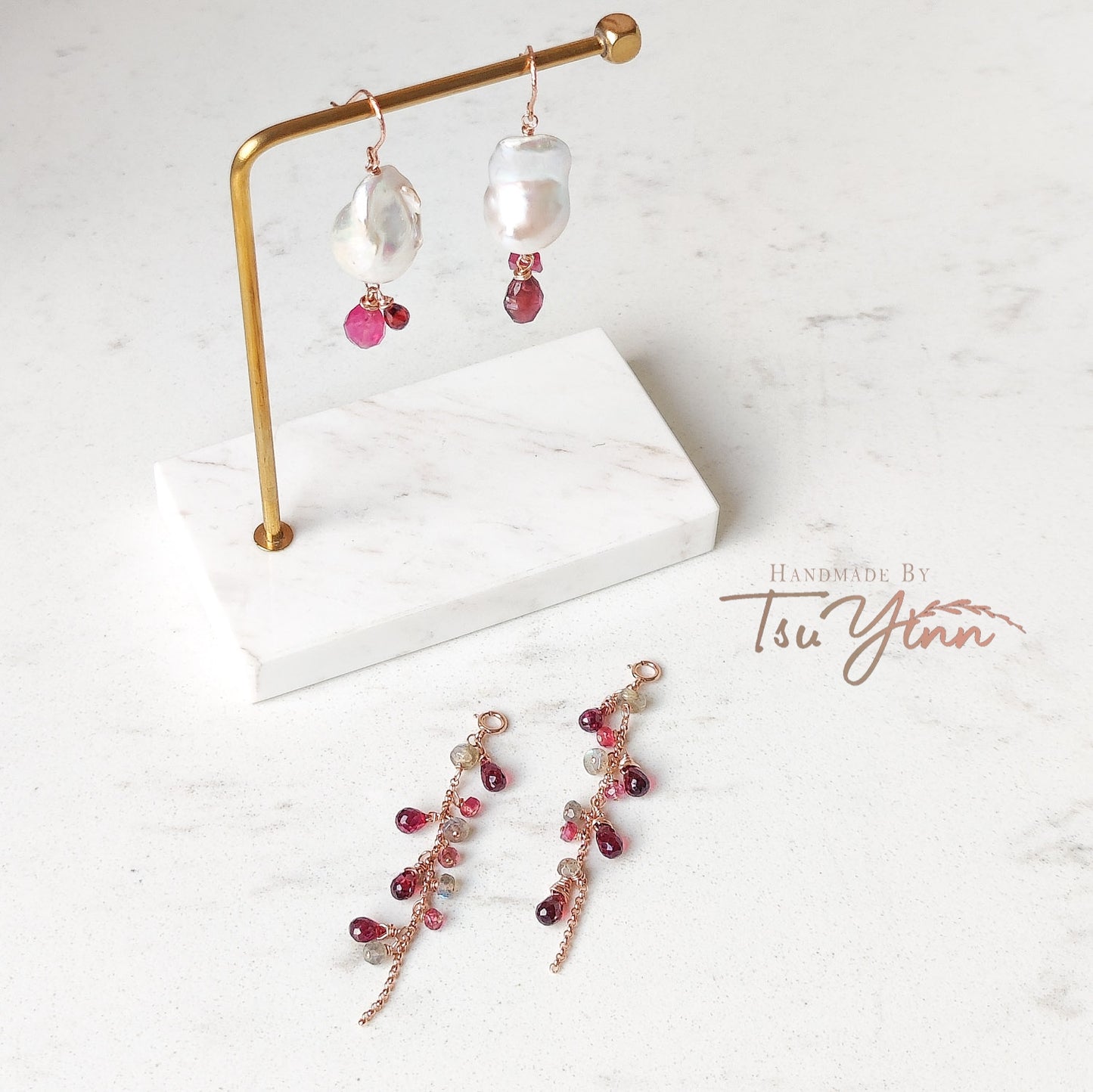 Baroque Pearls with Detachable Dangles in Red/Pink Hues