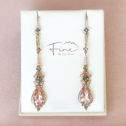 RG Morganite Detachable Long Drop Earrings