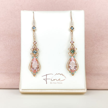 RG Morganite Detachable Long Drop Earrings