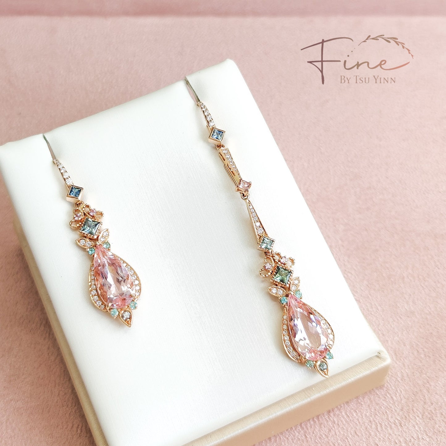 RG Morganite Detachable Long Drop Earrings