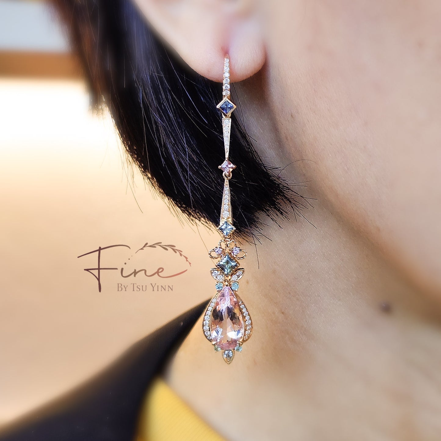 RG Morganite Detachable Long Drop Earrings