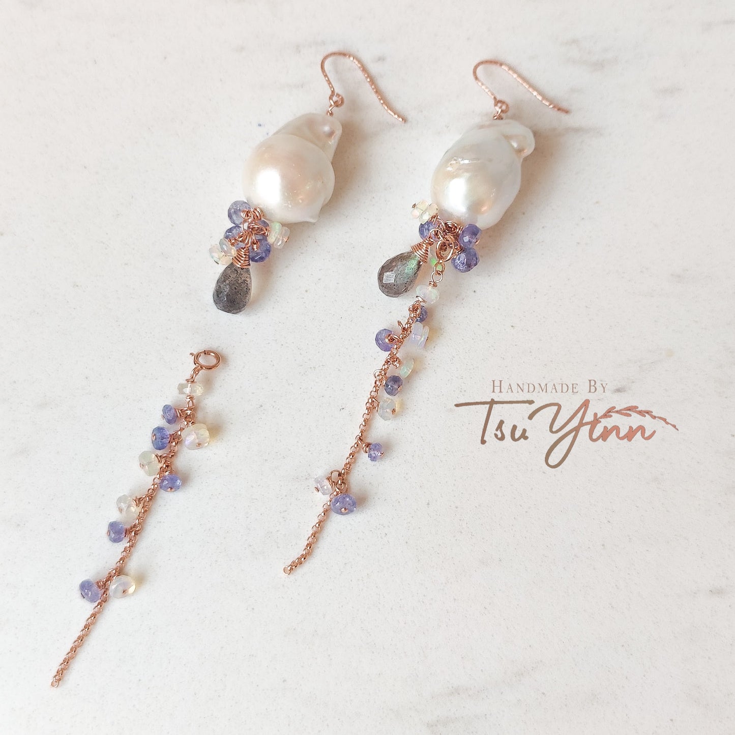 Baroque Pearls with Detachable Dangles in Blue/Grey Hues