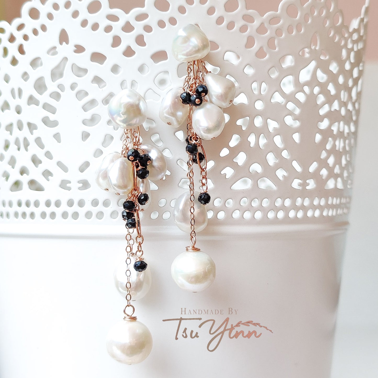 Multiwear Keshi Pearl Baubles Earrings Onyx in RG