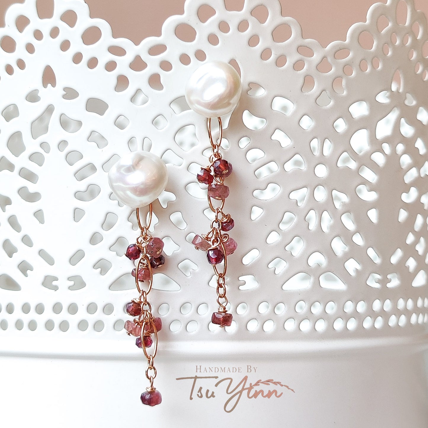 Multiwear Keshi Pearl Baubles Earrings Red Hues in RG