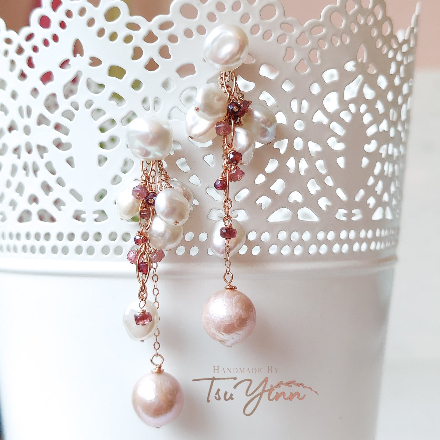 Multiwear Keshi Pearl Baubles Earrings Red Hues in RG