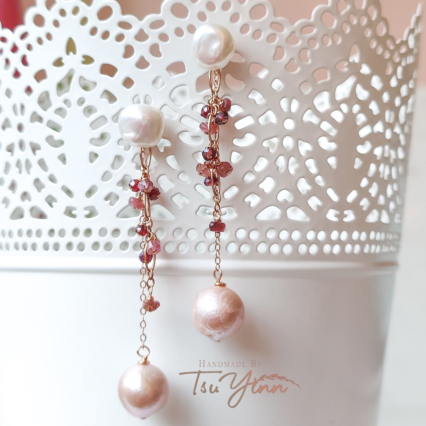 Multiwear Keshi Pearl Baubles Earrings Red Hues in RG