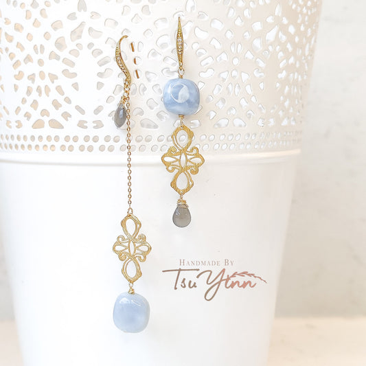 Blue Opal Asymmetrical Earrings