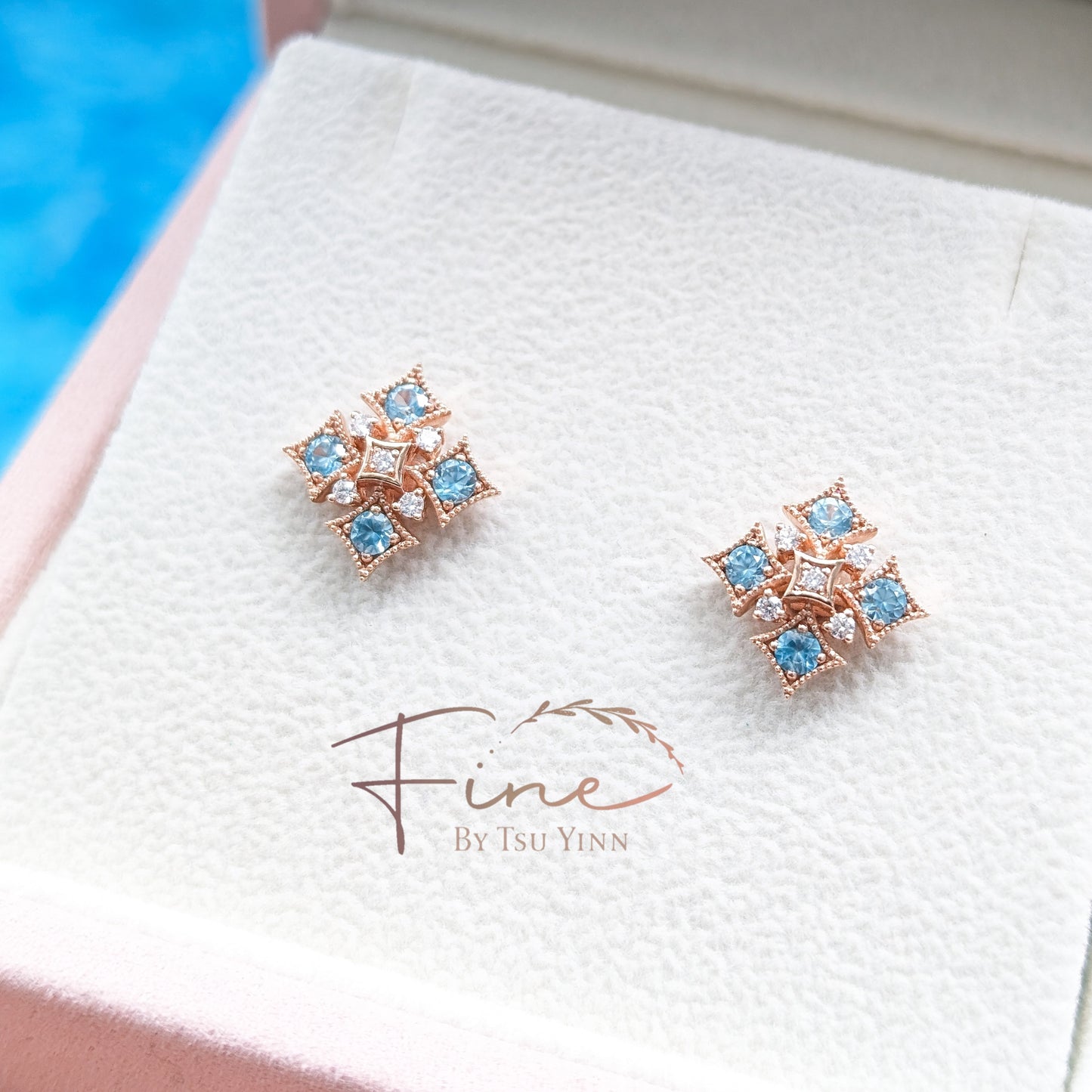 FBTY Norbayah Earrings in Blue Zircon and Diamonds