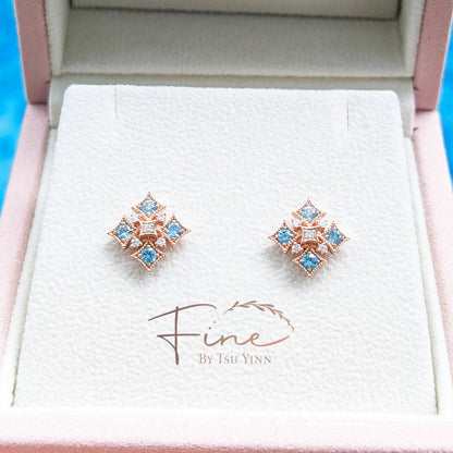 Norbayah Earrings in Blue Zircon and Diamonds