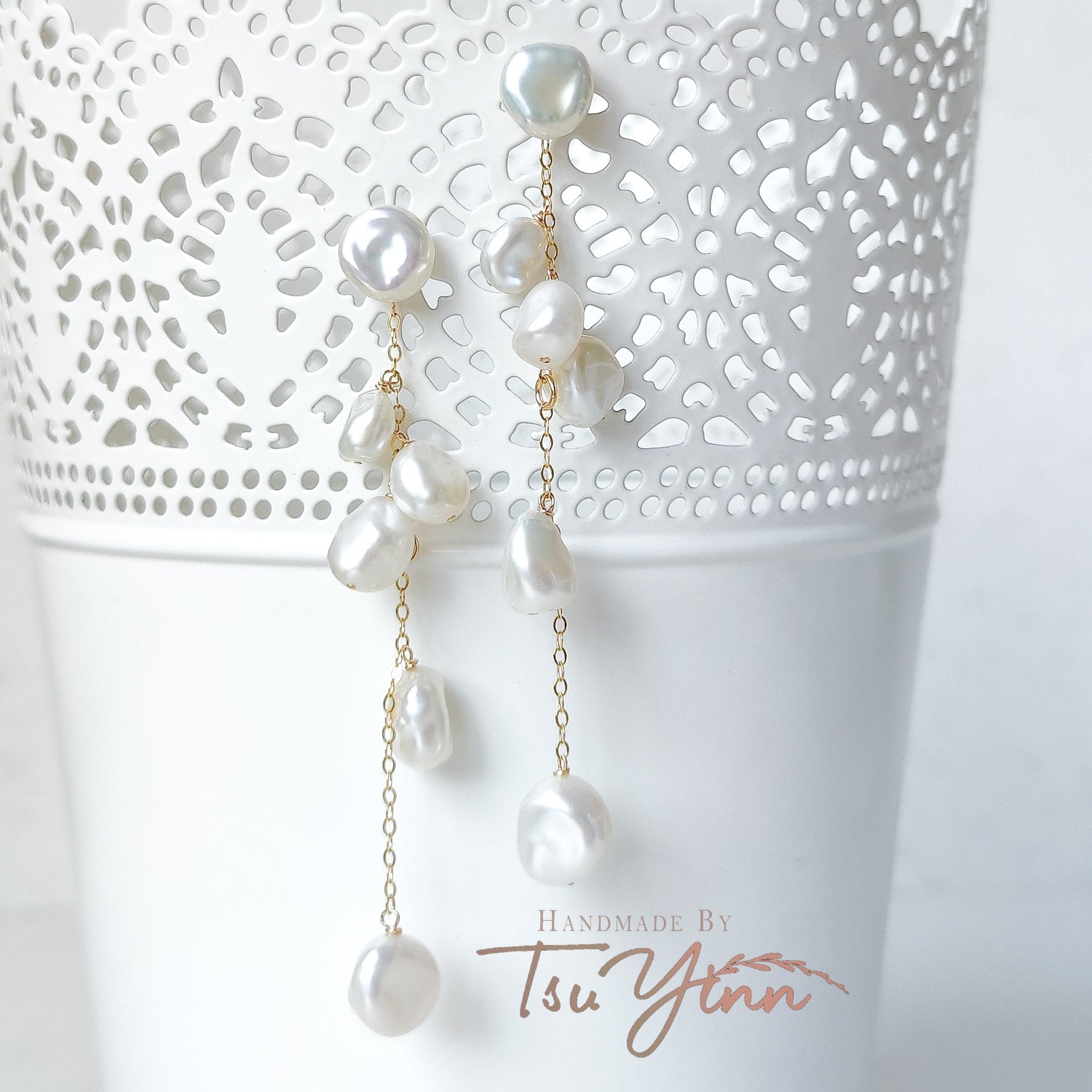 Multiwear Keshi Pearl Baubles Earrings with Blue Fire Opal and Aquamarine  in YG