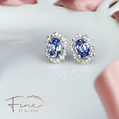 Kyra Earrings in Tanzanites, Green Sapphires and Diamonds