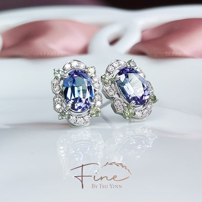 Kyra Earrings in Tanzanites, Green Sapphires and Diamonds