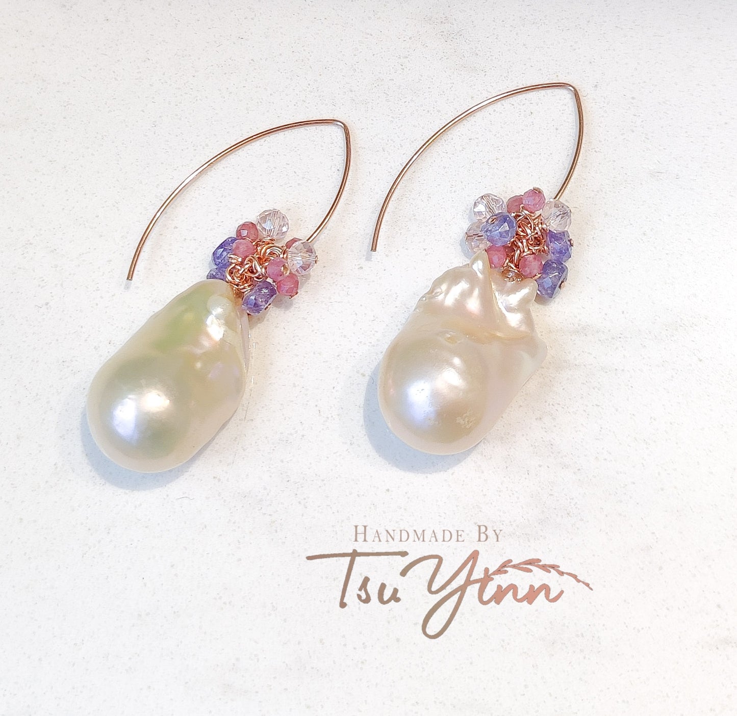 Hydrangea Dream Peach Baroque Pearl Earrings