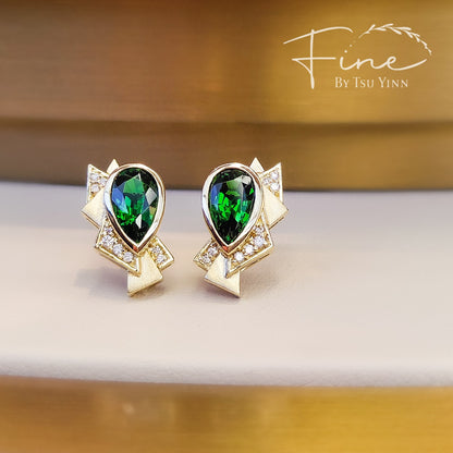 YG Tsavorite and Diamonds Fan Earrings