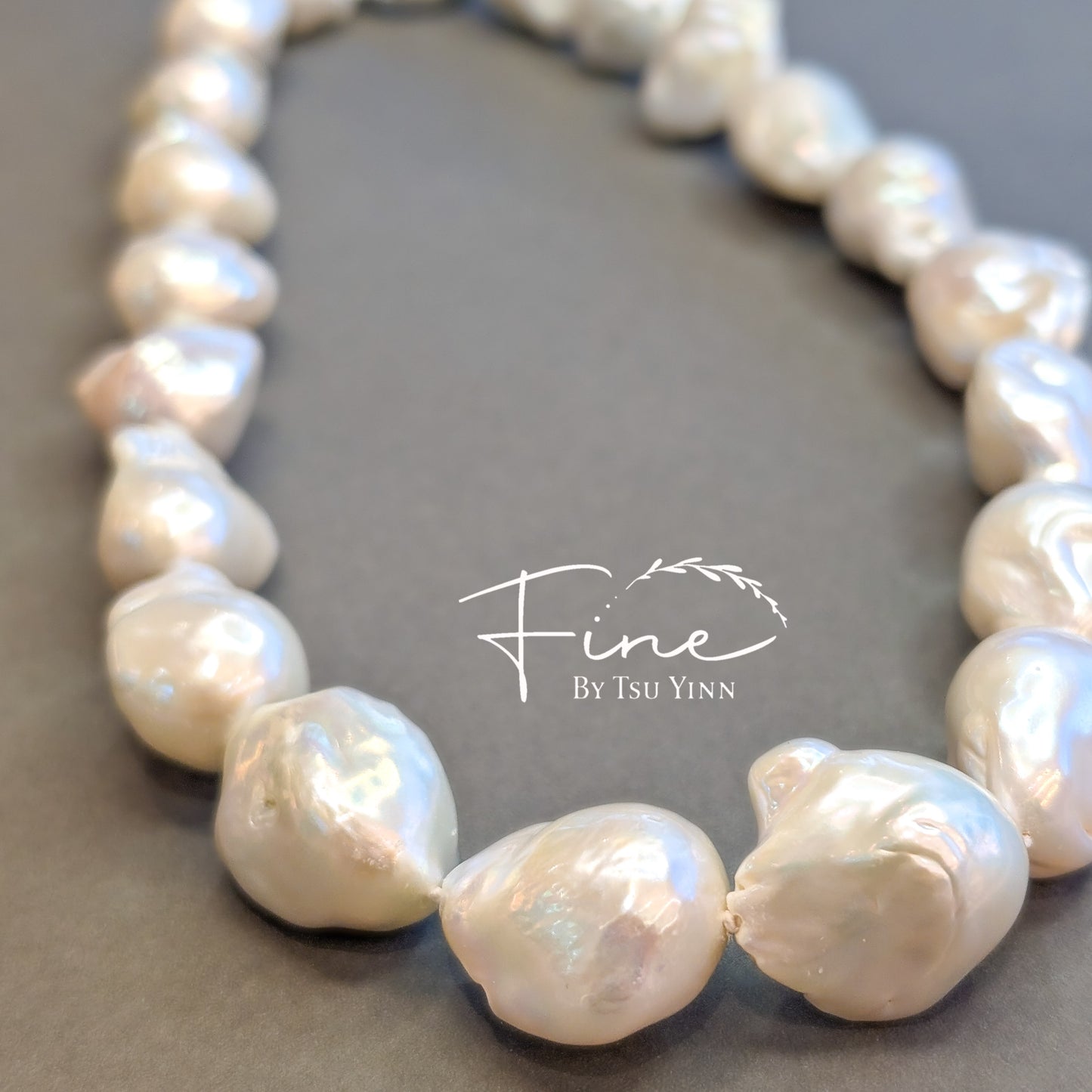 14K WG 15-18mm White Baroque Pearls Necklace (B)