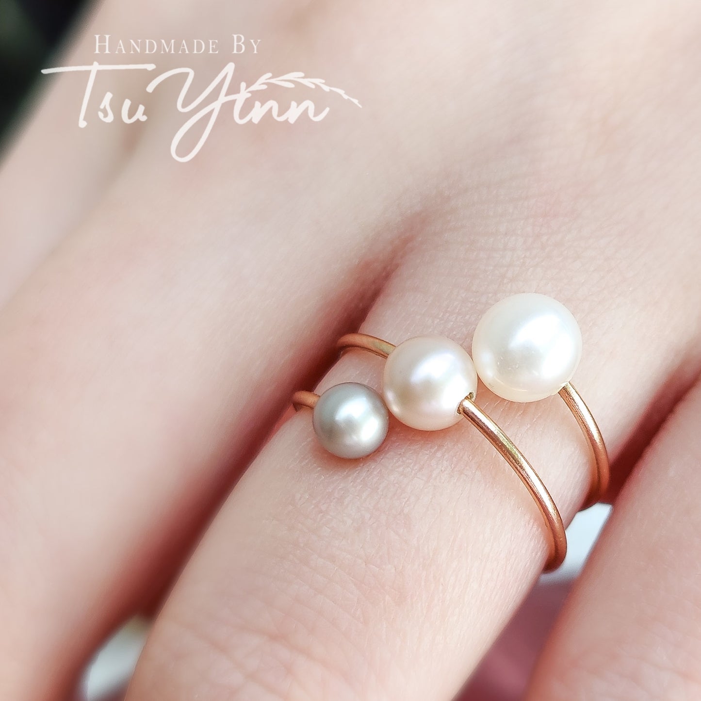 Mix Triple Freshwater Pearl Spiral Ring