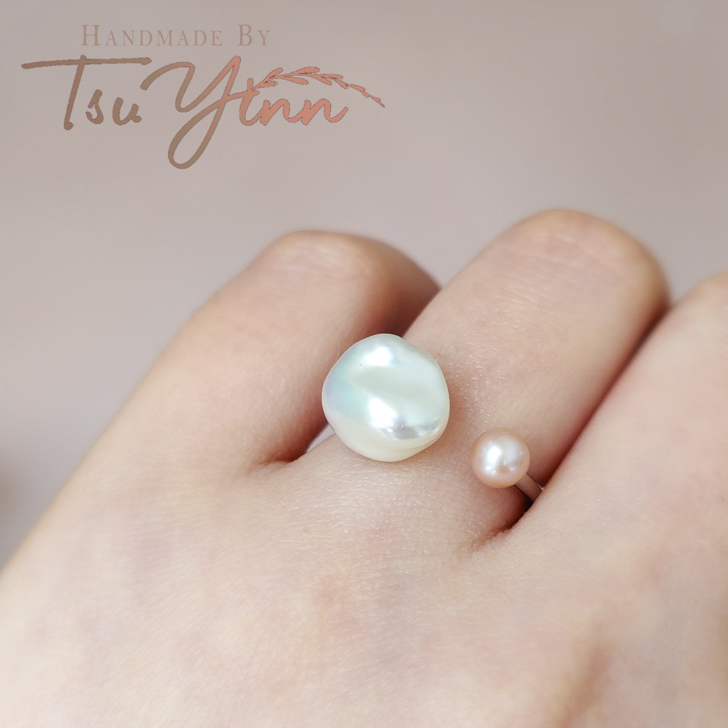 Keshi and Pink Pearl Open Ring