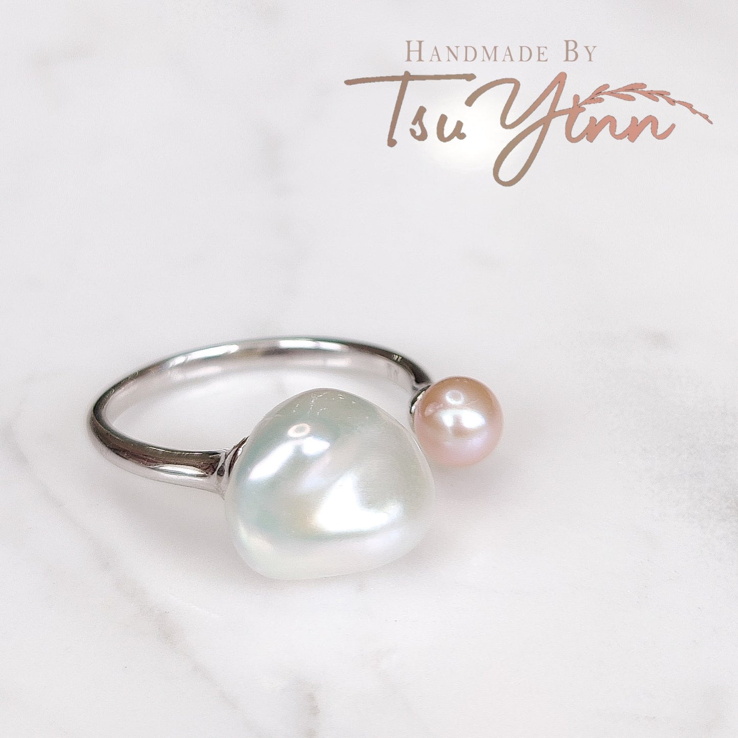 Keshi and Pink Pearl Open Ring