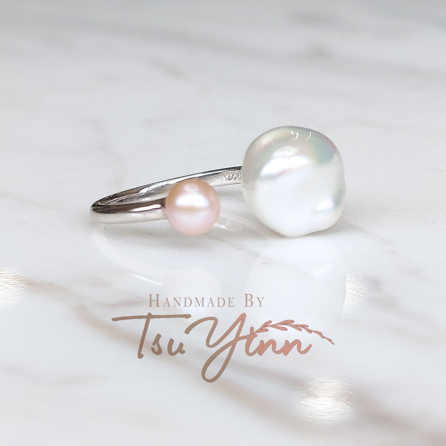 Keshi and Pink Pearl Open Ring