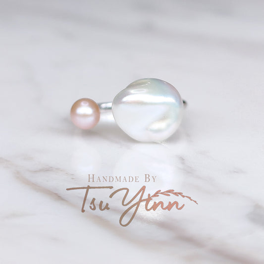 Keshi and Pink Pearl Open Ring