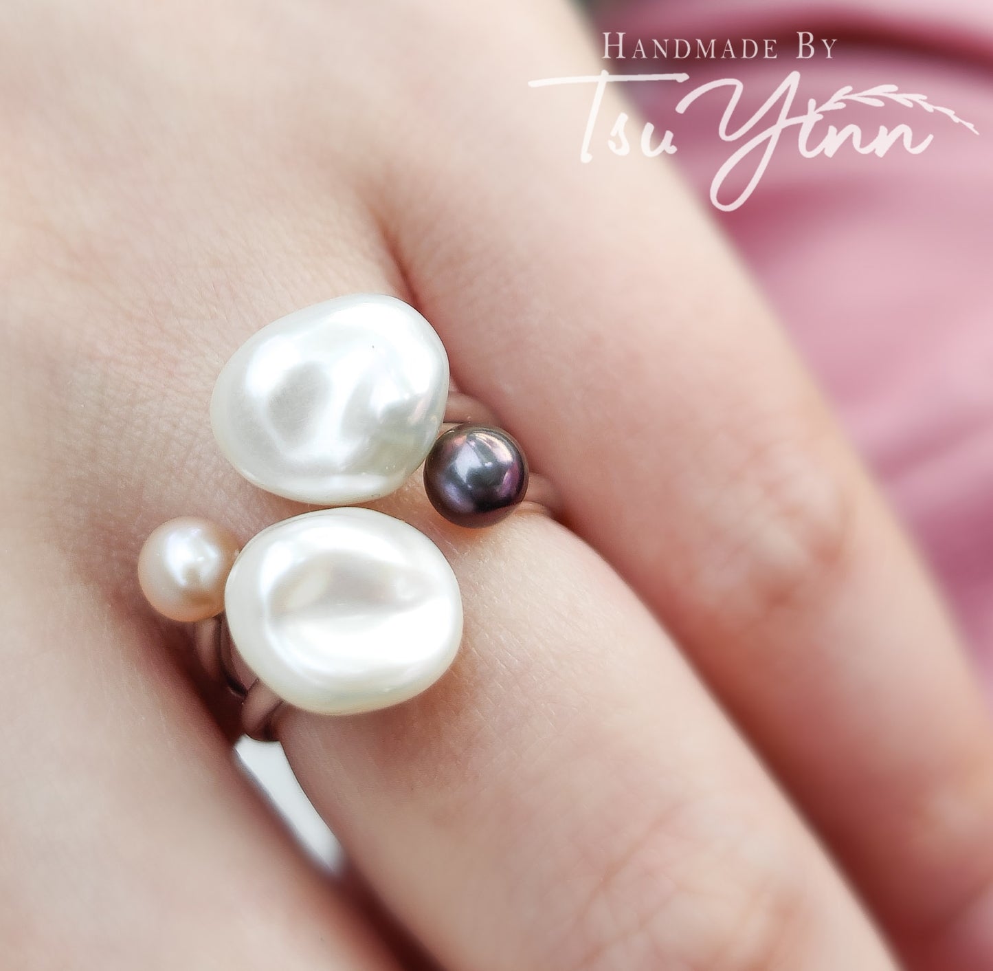 Keshi and Pink Pearl Open Ring