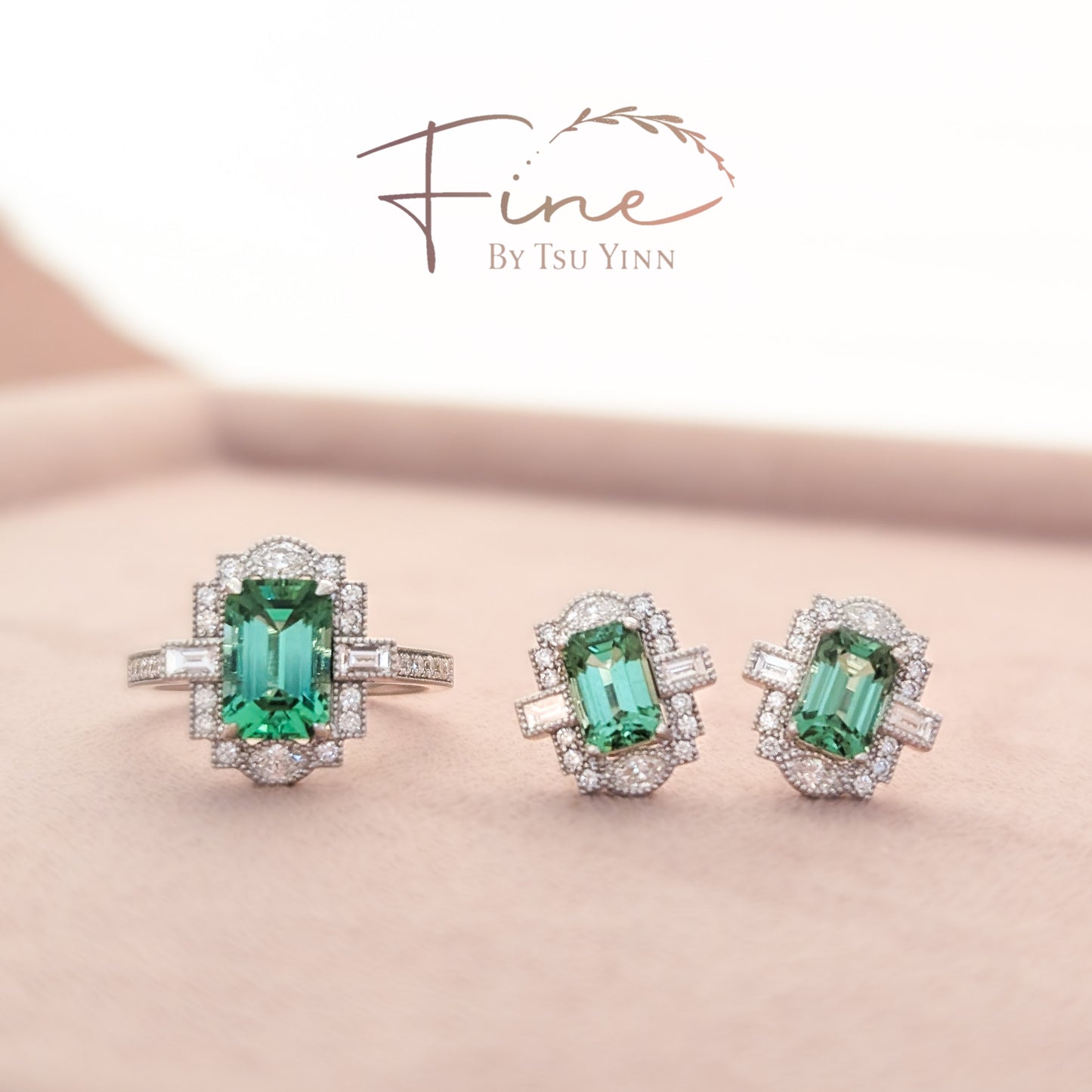 FBTY Natalia Halo Earrings with Bluish Green Tourmalines