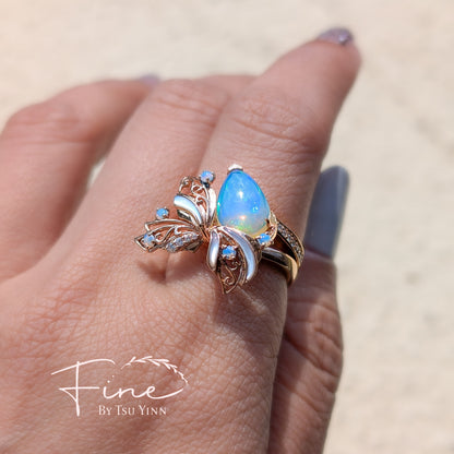 RG Opal, Mother of Pearl and White Diamonds Stacking Rings