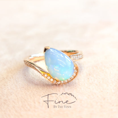 RG Opal, Mother of Pearl and White Diamonds Stacking Rings