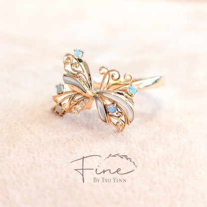 RG Opal, Mother of Pearl and White Diamonds Stacking Rings