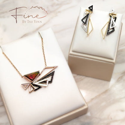 Opal, Black Diamonds, Mother of Pearl and Black Onyx Necklace