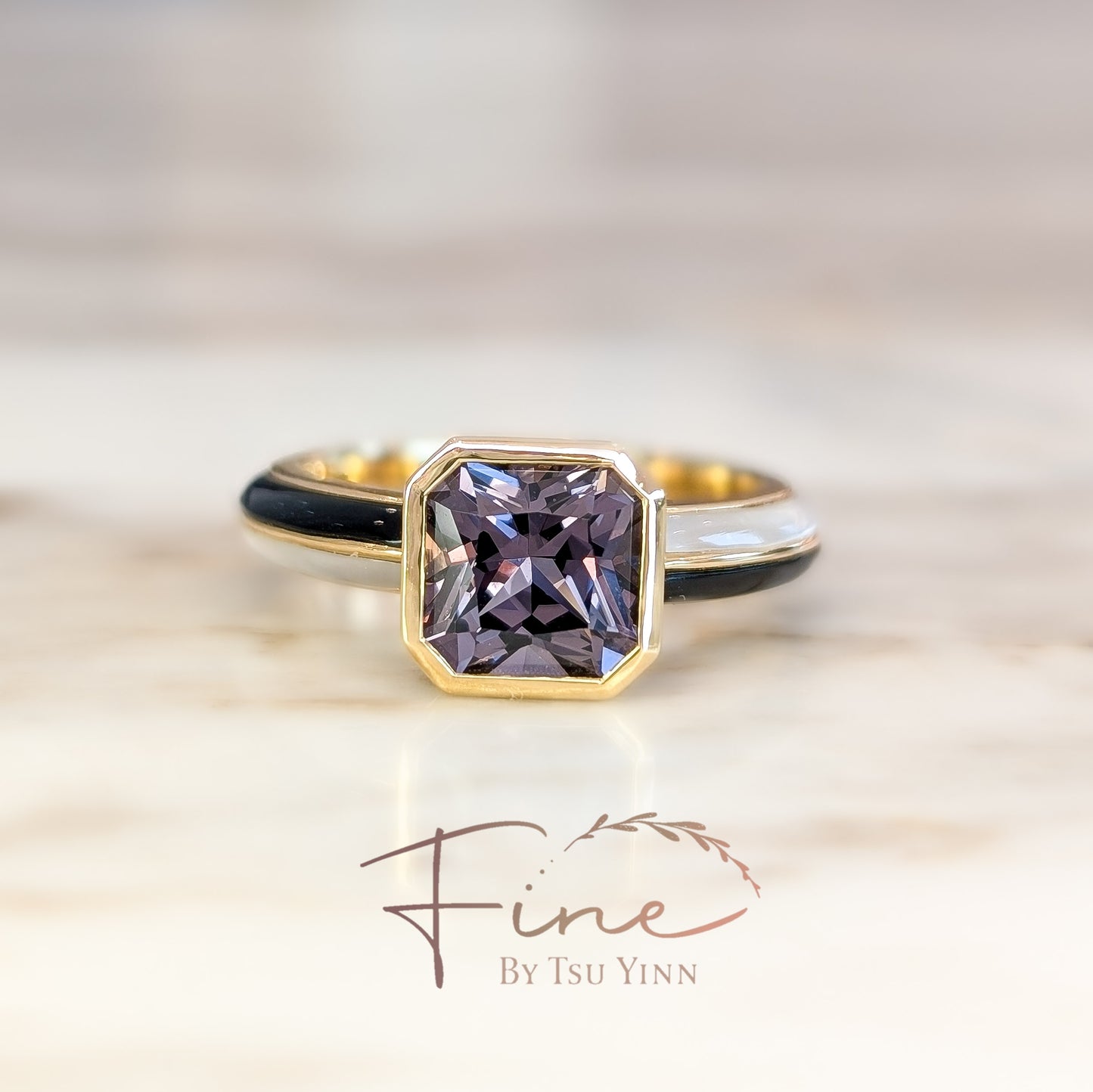 Violet Spinel, Black Onyx and Mother of Pearl Ring