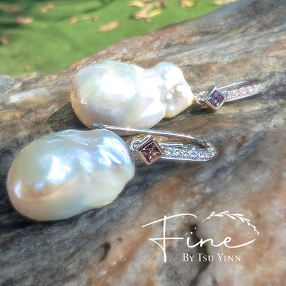 Sigrid Earrings with Tanzanite and Baroque Pearls